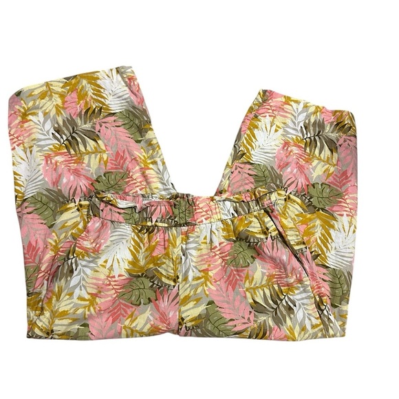 Land n Sea Floral Tropical Linen Blend Wide Leg Cropped Pull On Pants Size L - Picture 2 of 9